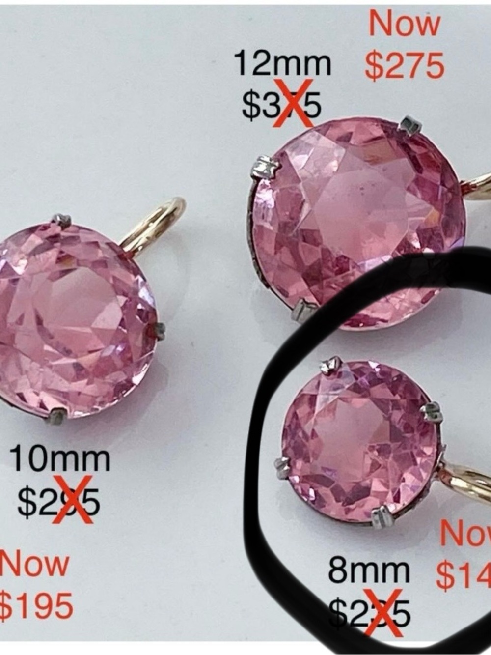 Art Deco era Pink paste stone charms set in silver with new 14k gold bail - Picture 11 of 12